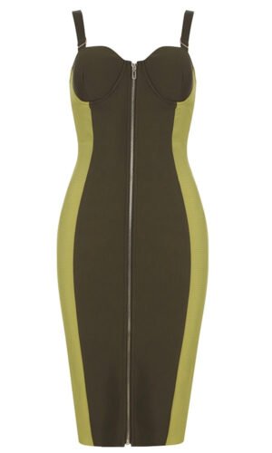 Sage Green Zip Front Bustier Mini Dress