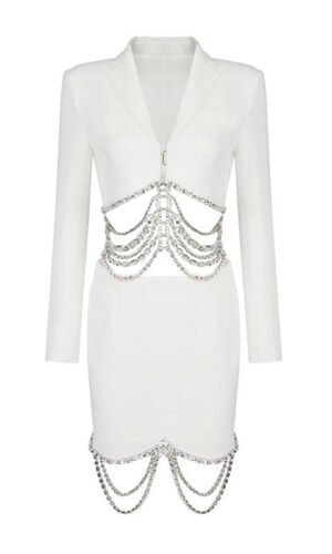 Gabriella White Long Sleeve Embellished Two Piece Mini Dress