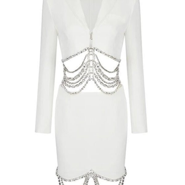 Gabriella White Long Sleeve Embellished Two Piece Mini Dress