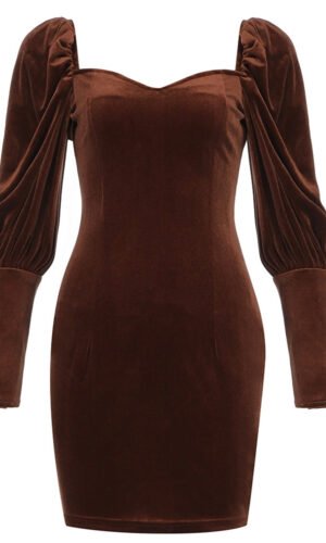 Elianna Brown Long Puff Sleeve Velvet Mini Dress