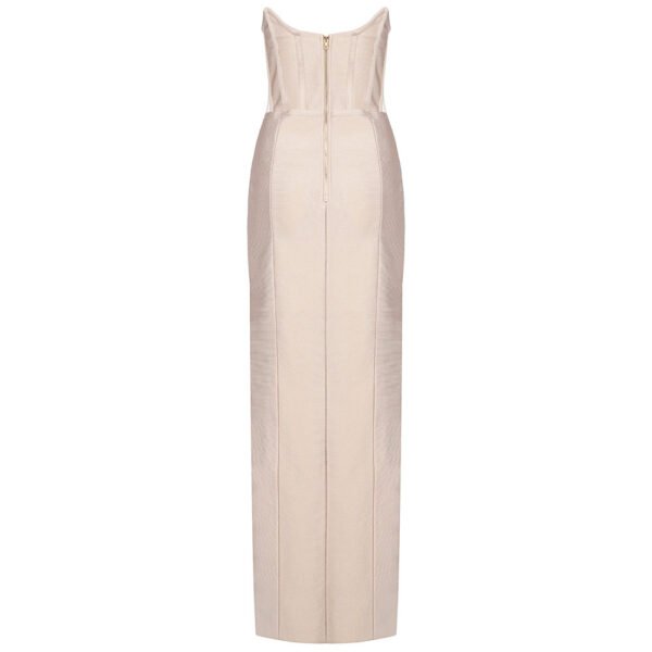 Kailani Strapless Beige Structured Maxi Dress - Image 2