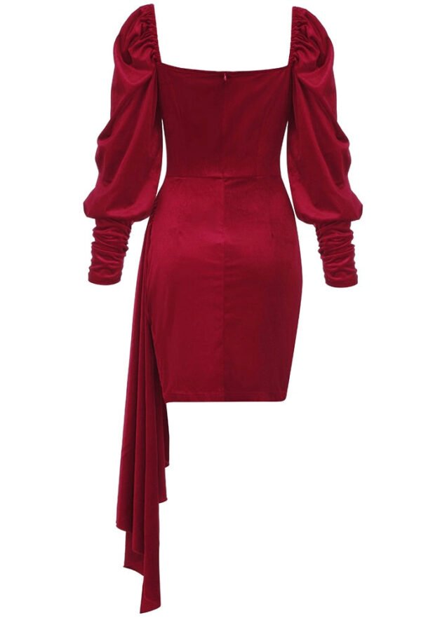 Maya Velvet Red Long Puff Sleeve Draped Mini Dress - Image 11