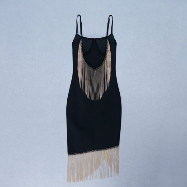 Caitlin Black Gold Tassel Bandage Dress - Image 7