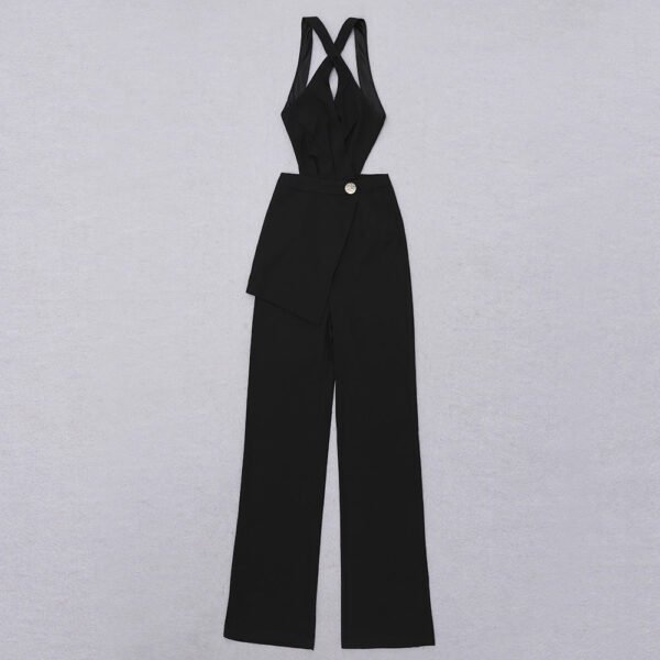 Jasmine Black Asymmetric Open Back Halter Jumpsuit - Image 7