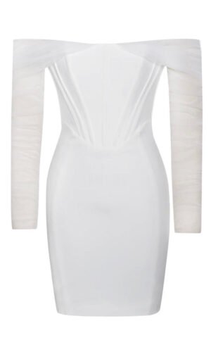Nicole White Off Shoulder Mesh Sleeve Mini Dress