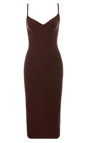 Vanessa Spaghetti Strap Midi Dress- Brown