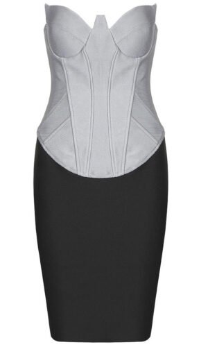 Kinsley Gray Black Strapless Bustier Dress