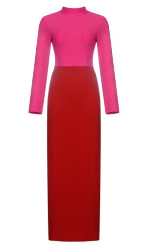 Deirdra Hot Pink Long Midi Dress with Side Split Design