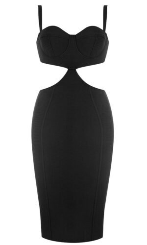 Kelsey Black Cut Out Bustier Midi Bandage Dress