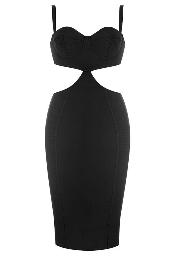 Kelsey Black Cut Out Bustier Midi Bandage Dress