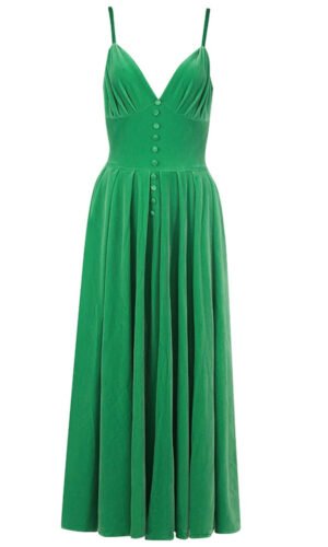 Isabelle Green Bustier Midi Velvet Strap Dress