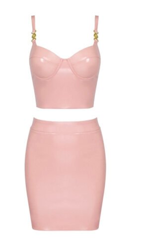Maddison Pink Bustier Two Piece Faux Leather Mini Dress