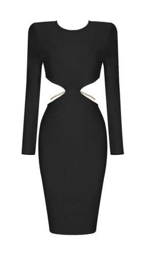 Mckenzie Black Open Back Long Sleeve Midi Dress
