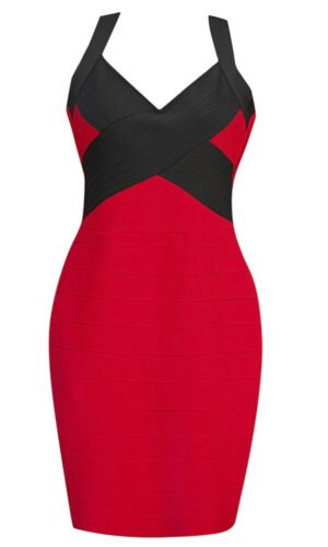 Yaretzi Red Black Mini Halter Dress