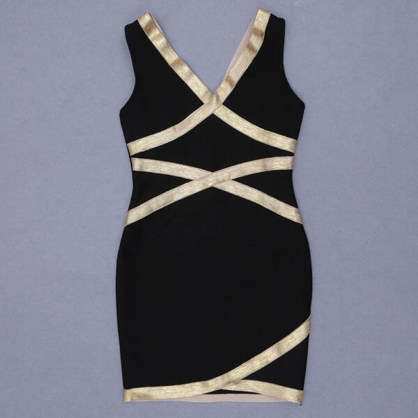 Kendall Black Gold Foil Print Trim Mini Dress - Image 7