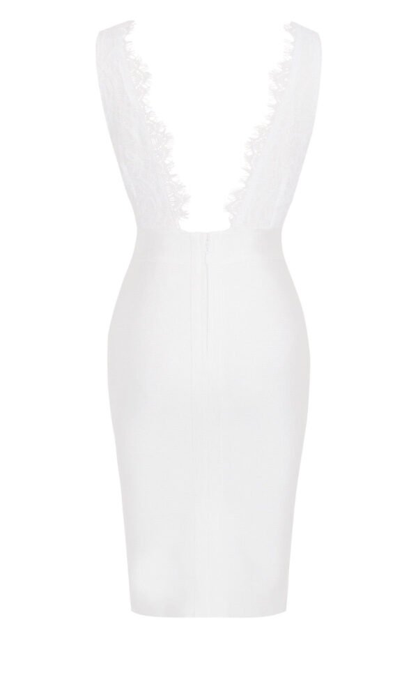 Matty White V-Neck Lace Bandage Dress - Image 3