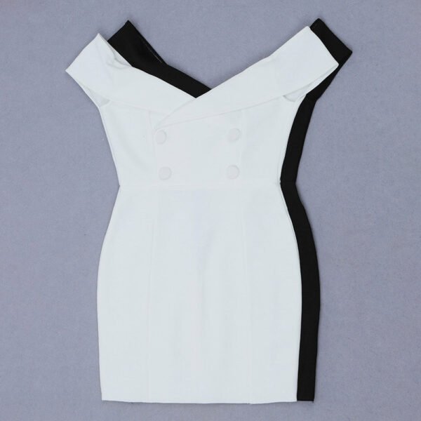 Maren White Cross Over Front Detail Dress with Button - Image 4