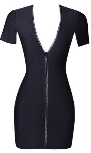 Daniela Black Zip Front Mini Short Sleeve Dress