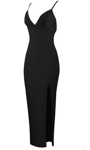 Lelani Black Spaghetti Strap Midi Dress