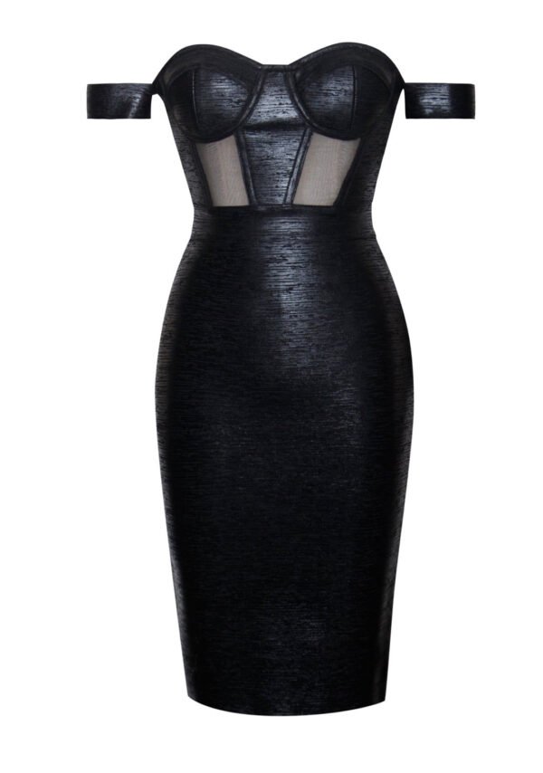 Davina Black Off Shoulder Midi Bandage Dress - Image 2