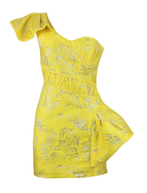 Hope Yellow Sleeveless One Strap Frill Mini Dress - Image 2