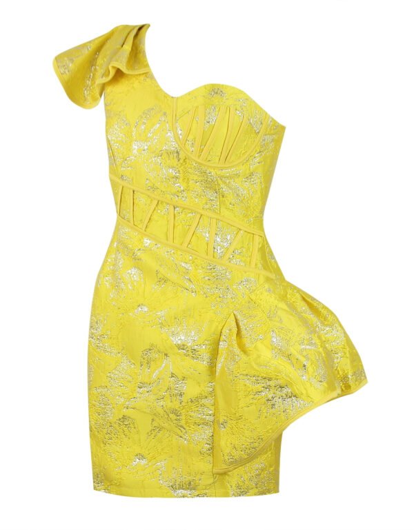 Hope Yellow Sleeveless One Strap Frill Mini Dress - Image 8