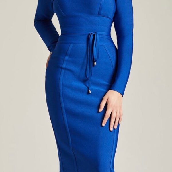 Gemma Blue Long Sleeve Round Neck Midi Dress