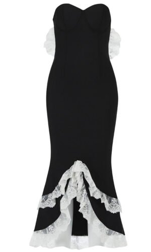 Nevaeh Strapless Black Bustier Lace Midi Dress