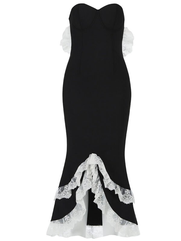 Nevaeh Strapless Black Bustier Lace Midi Dress