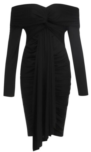 Rylee Black Long Sleeve Bardot Midi Dress