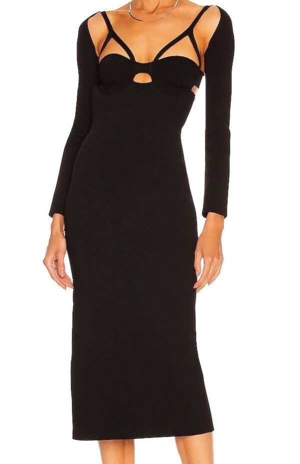 Miriam Black Strappy Long Sleeve Cut Out Midi Dress - Image 6