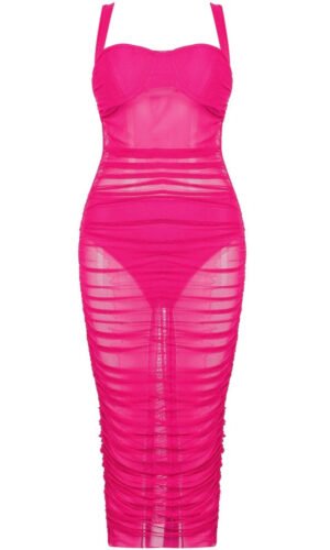 Cassandra Pink Midi Mesh Dress