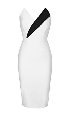 Cynthia White Black Strapless Midi Dress