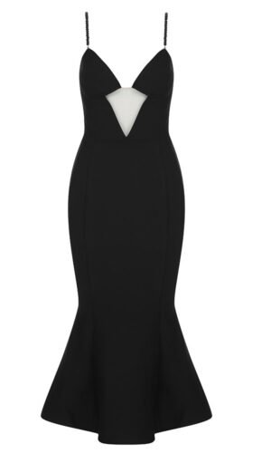 Quinn Black Spaghetti Strap Corset Mermaid Hem Midi Dress