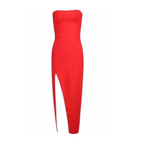 Hattie Red Strapless High Slit Midi Dress - Image 2