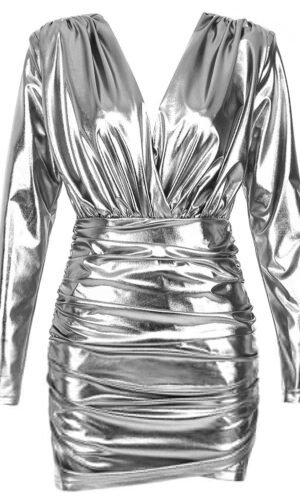 Mila Sliver Long Sleeve Mini Metallic Dress