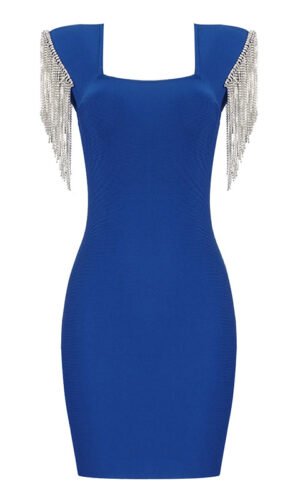 Jordyn Square Collar Tassels Mini Short Sleeve Dress