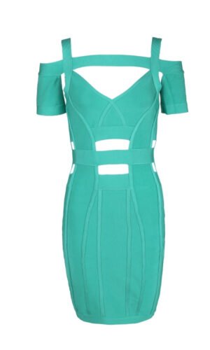 Selina Teal Bardot Neckline Bandage Dress