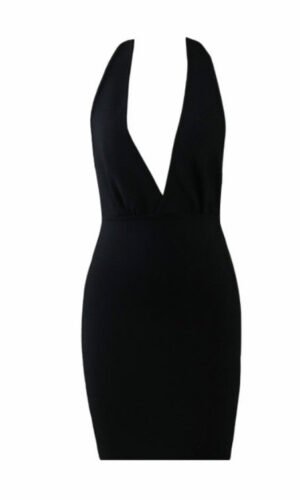 Hannah Black Halter Backless Mini Dress