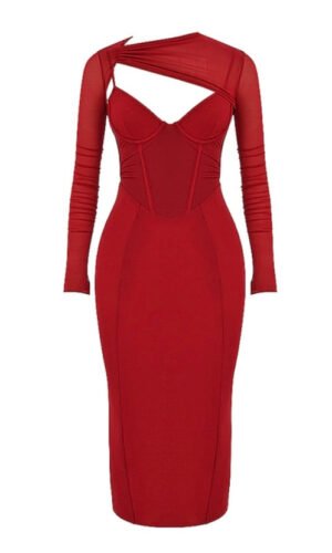 Maggie Red Long Sleeve Midi Dress