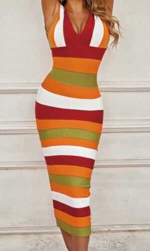 Joanna Striped Sleeveless Midi Dress