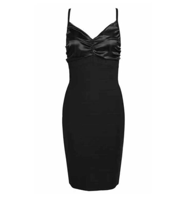 Kendra Black Satin Detail Dress with Bandage - Image 2