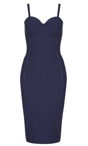 Mary Navy Blue Strap Corset Midi Dress