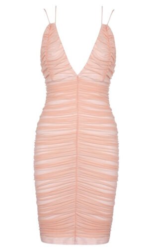 Maria Coral Open Back Ruched Mini Dress