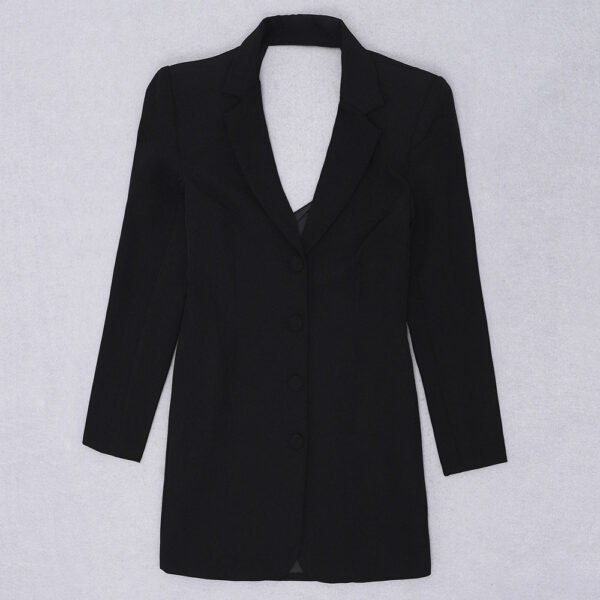 Karina Black Long Sleeve Open Back Mini Blazer Dress - Image 14