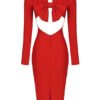 Adaline Red Long Sleeve Bow Backless Midi Dress