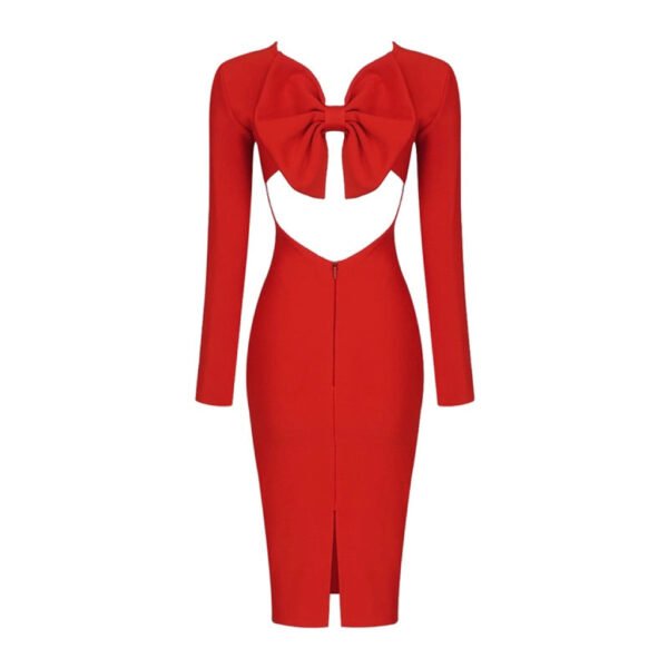 Adaline Red Long Sleeve Bow Backless Midi Dress