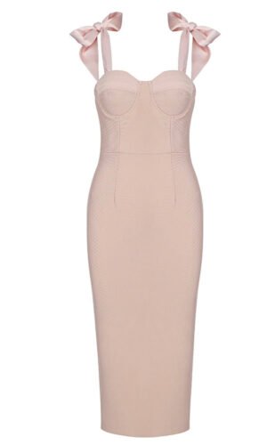 Brea Tie Strap Pink Bustier Midi Party Dress