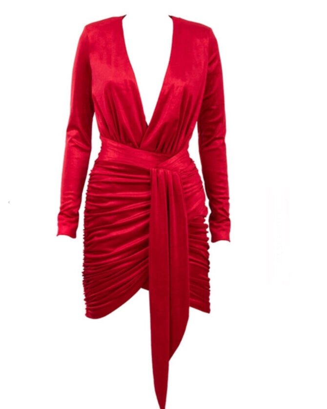 fashion for women, red v neck long sleeve mini dress, dress dresses