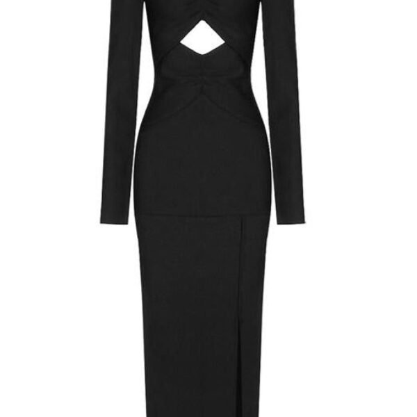 Gracie Long Sleeve Off Shoulder Black Midi Dress